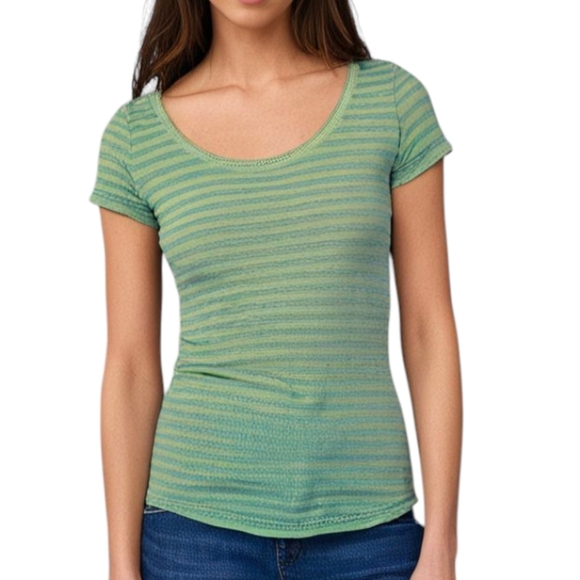 Cut Loose Tee Shirt Short Sleeves Cotton Yellow Grey Striped Top Women's size XS - Picture 1 of 11